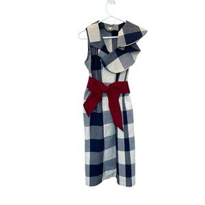 JOHANNA ORTIZ Zona Franca S.A.S. Blue/white Plaid Vest/dress Red Bow 4 W/pockets